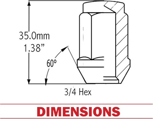 Image of Set of 24 Lug Nuts Closed End Bulge Acorn Lug Nut Style 1.38 inch Long Cone Seat 19mm (3 /4 inch) Hex Wheel Lug Nut (1 /2x20, Black)