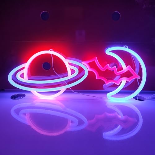 Image of JYWJ Bat Moon LED Neon Signs Desktop Wall Decoration Light | USB or Battery Powered, 3-AA Battery Option, Party Decoration, Business Decor Use, Desktop & Wall Mount