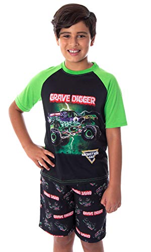 INTIMO Monster Jam Boys' Grave Digger Monster Truck Shirt And Shorts 2 Piece Pajama Set