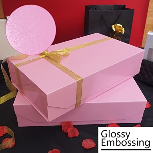 Extra Large Magnetic Pink Gift Box, 43 x 25.5 x 10cm, Folding Empty Large Pink Present Box, Luxury Reusable Extra Big Gift Box for Presents, Birthday, Christmas, Gift Wrapping (1 Pack)