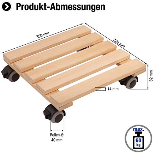 Metafranc Plant Roller 300 x 300 mm, 60 kg Load Capacity, Pine Plate, Natural - Image 2