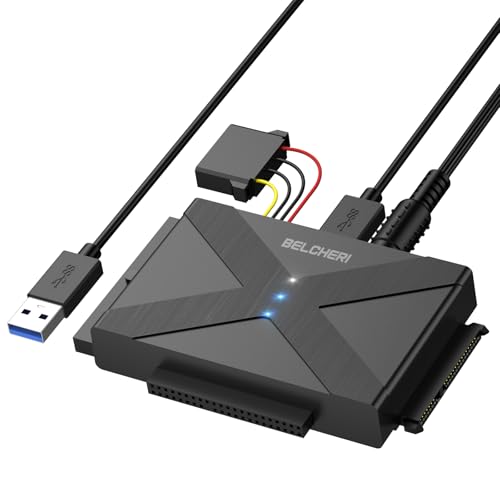 Belcheri Adaptateur USB 3.0 vers IDE et SATA, Adaptateur de Disque Dur Externe Universel 2,5 ou 3,5