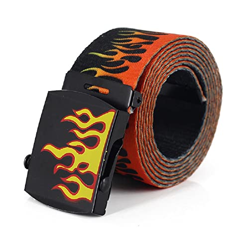 AIBEARTY Unisex Flame Print Nylon Webbing Belts Fashion Metal Buckle Waist Belt for Women Men Kids Jeans Shorts Pants