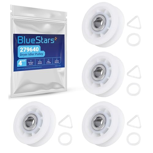 BlueStars 279640 Dryer Idler Pulley Replacement - Compatible with Whirlpool Kenmore Maytag Dryers - Replaces 3388672 697692 AP3094197 W10468057 - Pack of 4