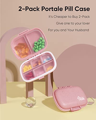Holii 2 Pack 8 Compartments Travel Pill Organizer, Pocket Pharmacy For Purse Daily Pill Box Portable Medicine Organizer Vitamin Holder Container (Light Pink) #TOP7