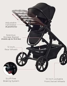 Momcozy ChangeGo Baby Stroller, Convertible Single-to-Double-to-Wagon Stroller with 23 Configurations, Carry-cot and Seat Included, Large PU Wheels, All-Wheel Suspension ＆ Extendable UPF50+ Canopy