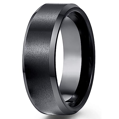 ESHIONER G23 Anillo de Titanio 8MM Negro para Hombre y Mujeres - Alianzas de Boda, Compromiso y Amistad - Talla 11.5-30