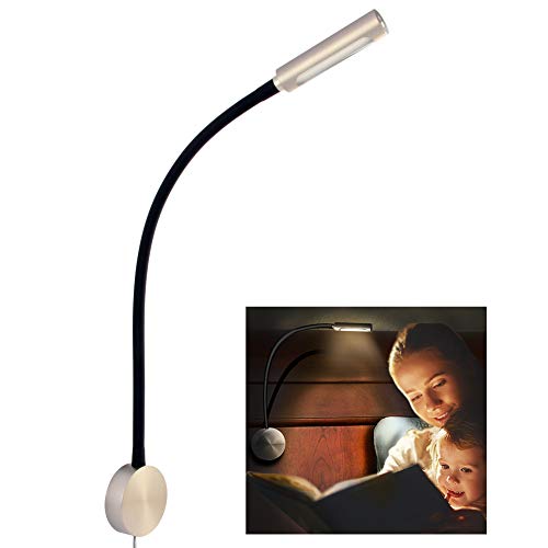 acegoo Bedside LED Reading Light Dimmable Flexible Gooseneck Bedroom Wall Lamp with USB Charger and Rotary Lens, LED Head Touch Control Switch, Wall or Headboard Surface Mount