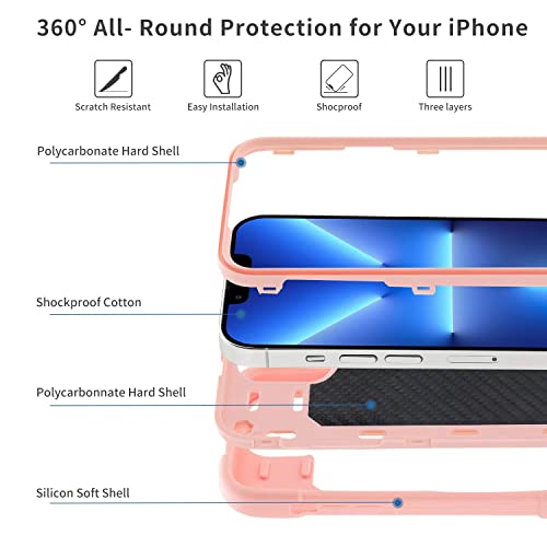 Image of MARKILL Compatible with iPhone with Built-in 360Rotating Ring Stand, Military Grade Drop Protection Full Body Rugged Heavy Duty Case Durable Cover (Pink, iPhone 13 Pro Max 6.7 inch)