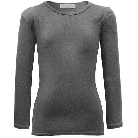 A&H Fashion Girls Plain Long Sleeve Tops Kids Crew Neck Tee T-Shirts Age 2-13 Years (Charcoal, 9-10 Years) Cover