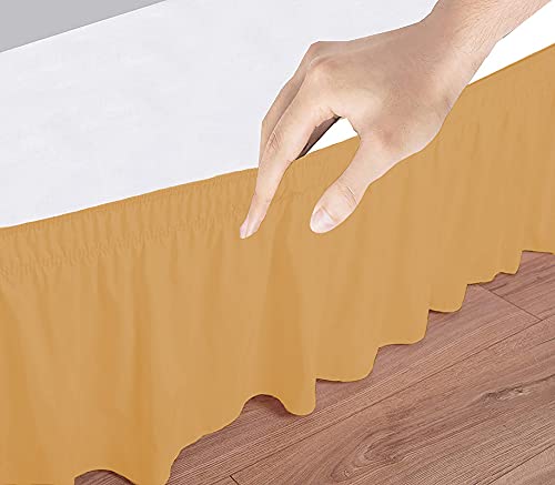 Image of Wrap Around Dust Ruffled Bed Skirt 12 inch Inch Tailored Drop Fade Resistant Brushed Microfiber Bed Skirt - Cal King | Gold Yellow