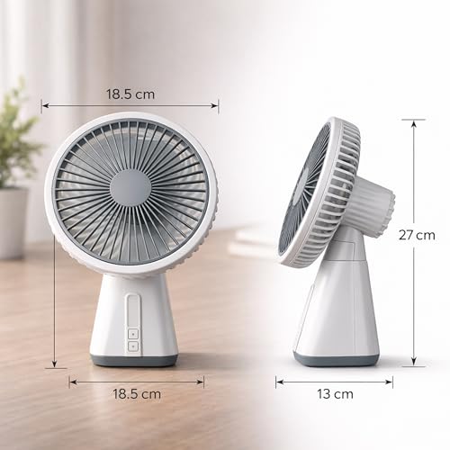 Image of REXERA ๐ inch ๐๐ง๐๐ก Rechargeable Desktop Mini ๐๐ฌ๐๐ข๐ฅ๐ฅ๐๐ญ๐ข๐ง๐ ๐
๐๐ง with ๐๐๐ Lighting | High Speed Rechargeable Table Fan for Home | ๐ ๐๐ฉ๐๐๐ Modes Portable fan for Kitchen Home (Grey)