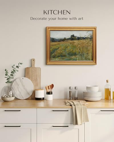 Image of HUARCEY Gold Framed Vintage Wall Art for Living Room, Landscape Painting Prints Shelf Decor for Kitchen, Aesthetic Bedroom Wall Art, Best Gifts for Friends or Family - Harvest Whisper 16L x 12W