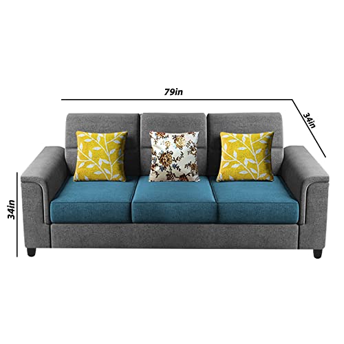 Image of Braxton Stacy 3 Seater Sofa Set for Living Room | Color - Turquise Grey