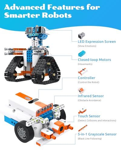 WhalesBot E7 Pro Coding & Remote Control Robot Kit for Kids 8+, Scratch & Modular Programming, Educational Engineering Science Toy Set with Smart Controller/Sensors/Motors for Kids Ages 8-12, 12-16
