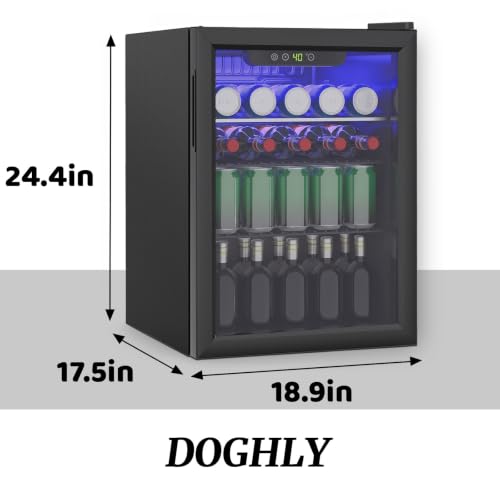 Image of DOGHLY 2.6 Cu.ft Beverage Refrigerator Cooler, 95 Can Mini Fridge with Glass Reversible Door, Digital Temperature Display for Soda, Beer or Wine For Office or Bar with Adjustable Removable Shelves