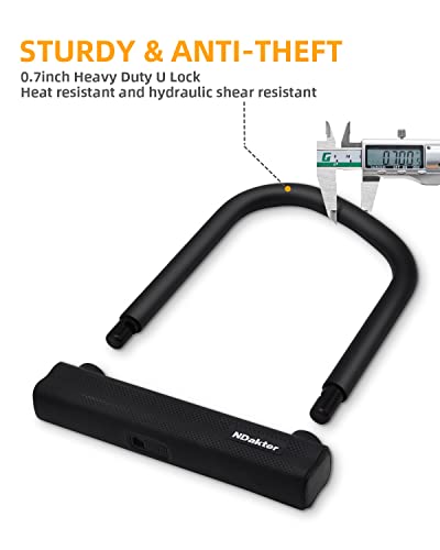 NDakter Bike Locks Heavy Duty Anti Theft, Bicycle U Lock for Ebike, 18mm Shackle, 6FT Steel Security Cable with 3 Keys for Electric Escooter, Motorcycle, Moped, Dirt-Bike, Tri-Bike Wheel Lock Sturdy