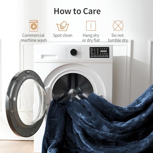 Image of Uttermara Weighted Blankets for Adults Queen Size, 12lbs 60x80 inches Blanket with Soft Warm Plush Sherpa Fleece, Washable Thick Heavy Throw for Sleeping and Calming, Navy Blue