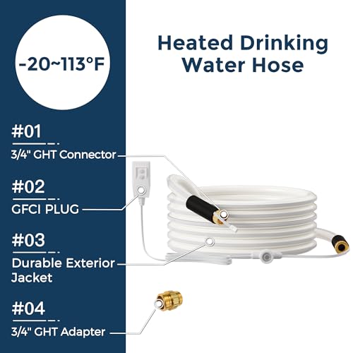 Image of Giraffe Tools 15FT Heated Water Hose for Drinking with GFCI & Energy Saving Thermostat, 5 /8-Inches Lead and BPA Free Heated Garden Hose Withstand Down to -20℉