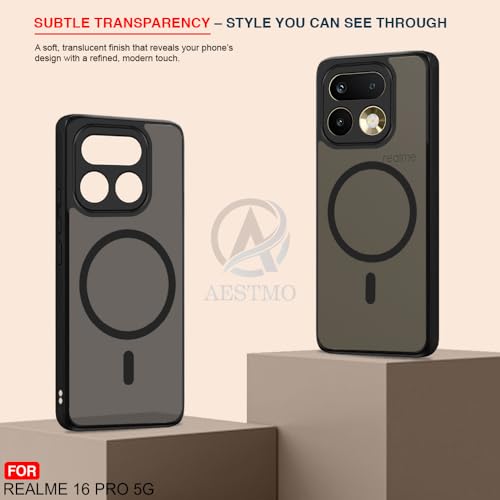 Image of AESTMO Realme 16 Pro Back Cover | 360 Protection | Matte Frosted Hard Back Translucent | Compatible with MagSafe Accessories (MagSafe Matte Hard Black Bumber)