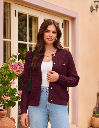 Image of GRACE KARIN Womens Open Front Button Down Long Sleeve Texture Knit Cardigan Sweaters with Pockets