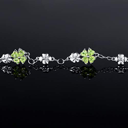 Image of JIANGXIN Lucky Four leaf clover 925 Sterling Silver Birthstone Chain Link Bracelet for Women Gemstone Jewelry Shamrock Birthday Gift 16+4cm