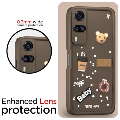 Image of Bintage Cute Fun Ball | Taddy Cartoon 3D Smiley Coffee Cup | Milk Donut | Full Camera Protection Back Cover Compatible for Vivo V2030 / Vivo Y51 2020 - Brown