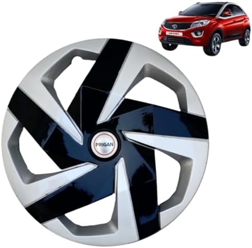 Prigan Wheel Cover for Nexon Silver Black Wheel Cover 16" for TATA Nexon (Set of 4 Pcs) (Press Fitting) Model Name- Magnite DC 16