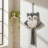 ACEDSGN Macrame Owl Wall Hanging - Handmade Boho Hanging Tapestry Art Home Decor, Nature-Inspired Gift for Owl Lovers, Sustainable Fiber Wall Art Minimalist Bird-Themed Decor - Grey