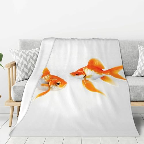 GUOLGP Bonita manta de franela con estampado de peces dorados, ligera, cómoda, regalo para todas las estaciones, para el hogar, camping, viajes, vacaciones