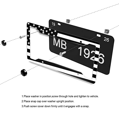 Black American Flag License Plate Frame Quality Metal Aluminum Patriotic Car Cover Tag Holder Frames With 4 Holes And Screws 12 X 6 Inch Decoration For Us Vehicle Standard Perfect For Women Men #TOP5