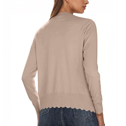 Women's Cardigan Sweater V Neck Lightweight Button Front Knit Tops Khaki - image 3