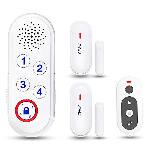 CPVAN CP3 Window Door Alarm System with 2 Door Sensor, 1 Remote Control, 4 Alarm Zones, Effective Disarm Encryption -Expandable 40 Alarm Sensors or Remote Control, DIY Home Security System-100dB Loud