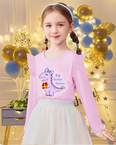 CM-Kid Big Sister Shirt for Girl Promoted to Big Sister Ruffle Long Sleeve Dinosaur Rainbow Elephant Tshirt Tops3