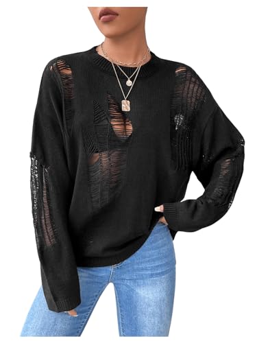 GORGLITTER Women's Distressed Sweater Ripped Drop...