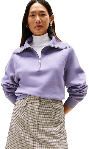 Tommy Hilfiger Donna Felpa con Cerniera Classic Script Fleece Mezza Zip, Viola (Lavender Ash), XXS