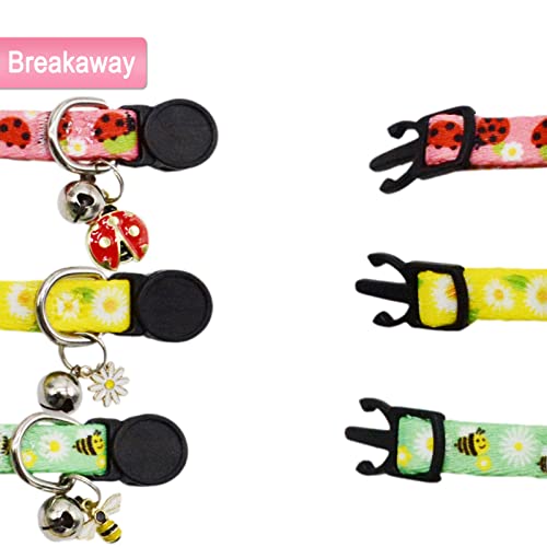 Breakaway Cat Collars With Bell And Pendants Kitten Adjustable Flower Safety Collar With Daisy Bee And Ladybug Pattern 3 Pack #TOP4