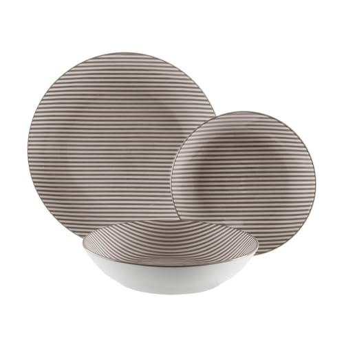Versa Vajilla 18 Piezas Rayas, Estilo Moderno, 3x26,5x26,5 cm, Porcelana, Gris Versa Vajilla 18 Piezas Rayas, Estilo Moderno, 3x26,5x26,5 cm, Porcelana, Gris