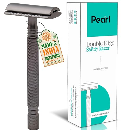 Image of Pearl Shaving Double Edge Safety Razor (Graphite Black) - Best Shaving Razors for Men | Classic & Traditional shaving Kit for Men | Premium blade razors | Valentine Gift Option