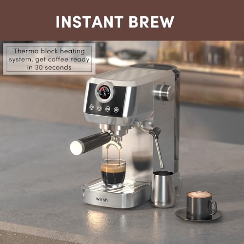 wirsh Espresso Machine, 20 Bar Semi-Automatic Espresso Maker with Pressure Gauge, Steam Wand, Stainless Steel Expresso Coffee Machine for Espresso/Latte/Cappuccino, Touch Screen,Home Barista Plus