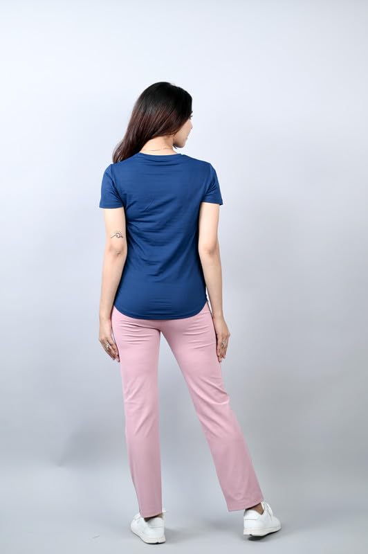 Image of Mlada Luxury Athleisure T Shirt Polyester Stretch Knit T-Shirt Full Length Moisture Wicking, Breathability, Compression for Gym, Workout and On-The-Move for Women