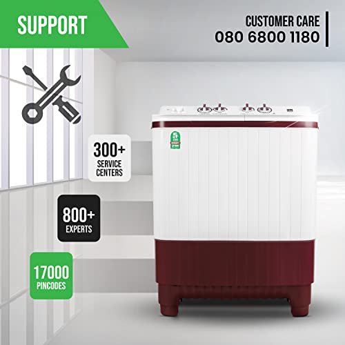 Image of NU 9 Kg Semi-Automatic Top Load Washing Machine with Soft Close Premium Toughened Glass Lid (WTT90GBO, Burgundy Red) 2023 Model