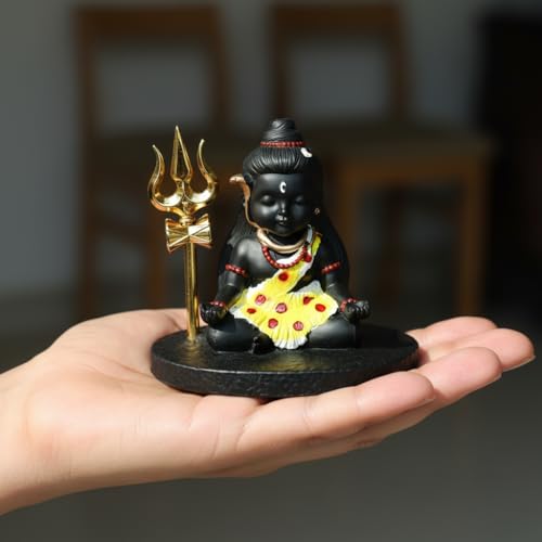 Image of HindCraft Bal Shiva Idol for Home Decor | Meditating Mahadev Statue with Trishul for Puja Room, Temple & Spiritual Gift