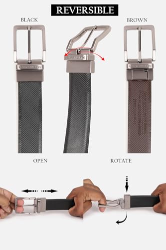 Image of Louis Philippe Men's 100% Italian Leather Brush Gun Metal Buckle Formal Reversible Belt