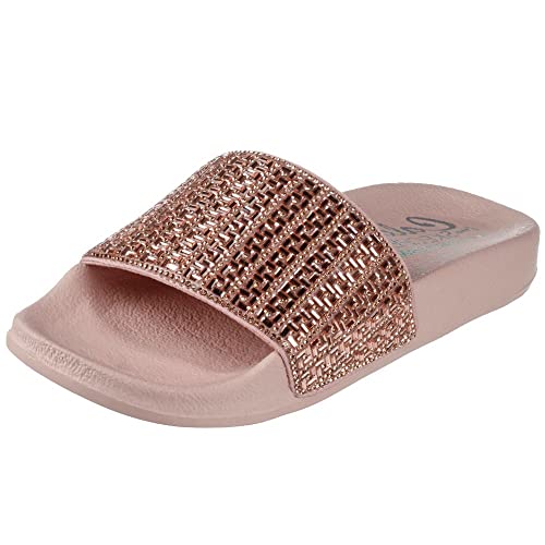 Skechers Damen POP UPS New Spark Slides, Rose Gold Canvas/Rhinestone Trim, 39 EU