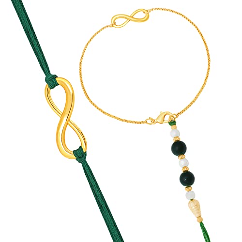 Image of Mahi Bhaiya Bhabhi Rakhi Set with Crystals and Meenakari Work Bracelet Style Lumba - Rakhi for Brother and Bhabhi(PARCOL1105339PR)
