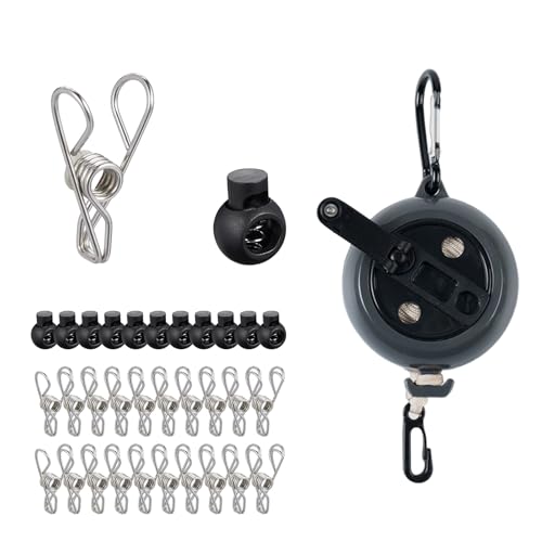 ZhouWei Tendedero Retractil 10 m, Estendal Extensível con Manivela, Portátil Tendedero Extensible, Incluye 20 Clips, Apto para Uso en Interiores y Exteriores, Balcones y Camping