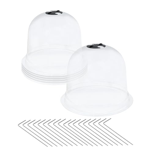 Kunststoff Mini Gewächshaus 23 cm - 6er Set - Pflanzglocke mit 18 Erdankern - Anzucht Treibhaus Haube Pflanzhut für Saatgut Stecklinge Kräuter Gemüse Tomaten