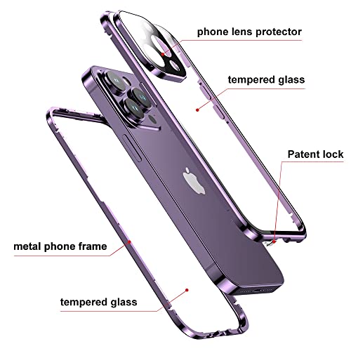 Coque transparente pour iPhone 14 Plus double face en verre trempé avec verrou rouge