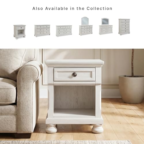 Signature Design by Ashley Nightstand, Bedside Table, Antique White Wood - image 7